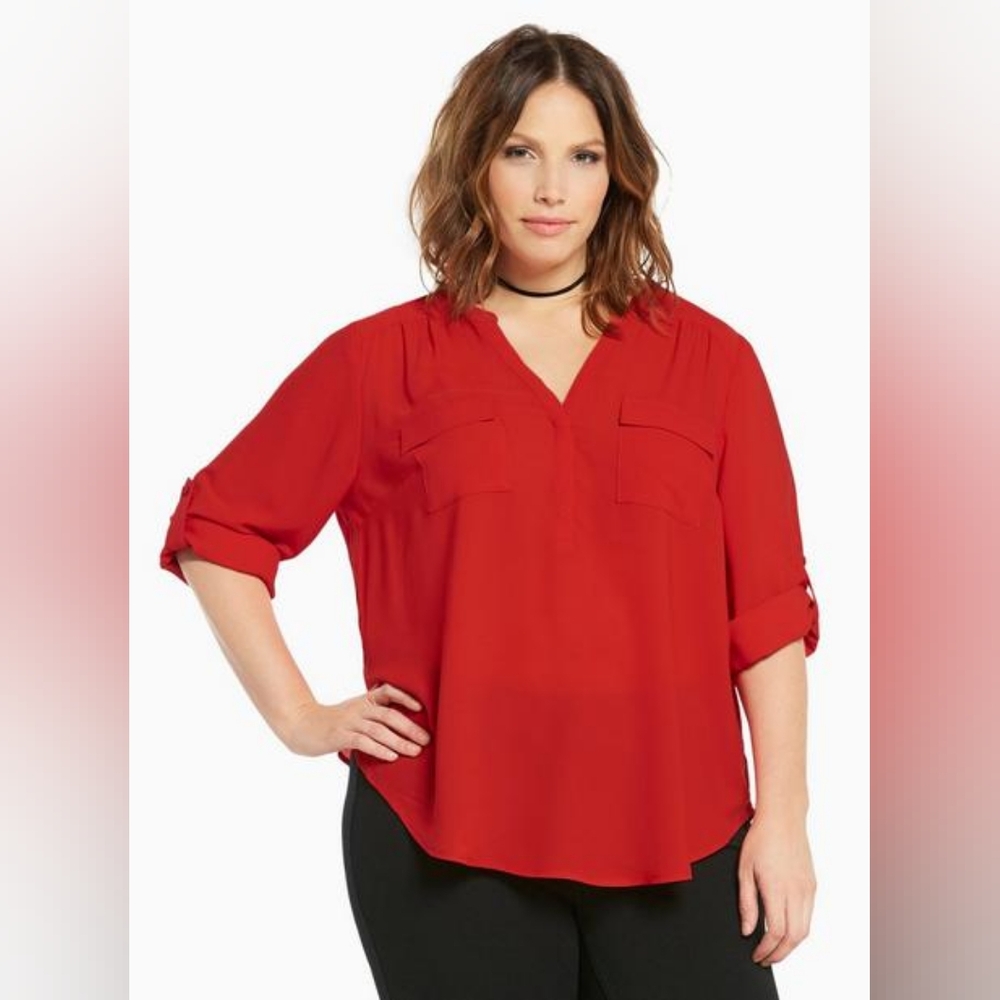 NWOT Georgette Pullover Red Flowy Torrid Top/Blouse Size 3